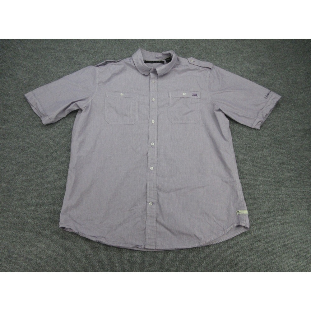 Sean John Mens Button Down Regular Purple Pinstripe Epaulet Shirt 2XL